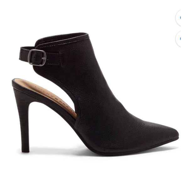 RARE Lucky Brand Ibiza Jet Black Pointed Toe Leather Ankle Strap Stiletto 7.5 - Picture 1 of 16